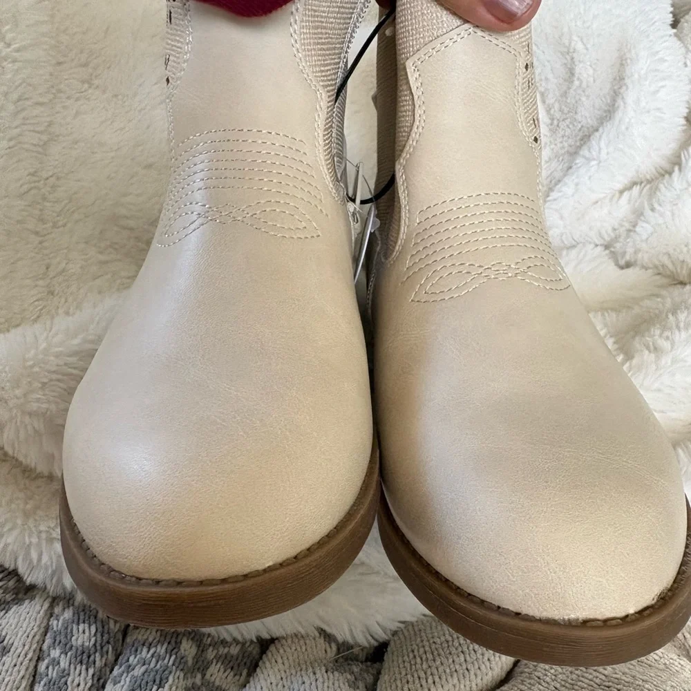 Sonoma Girls Cream Western Ankle Boots with Floral Cutout Detail, Sz: 5 Med